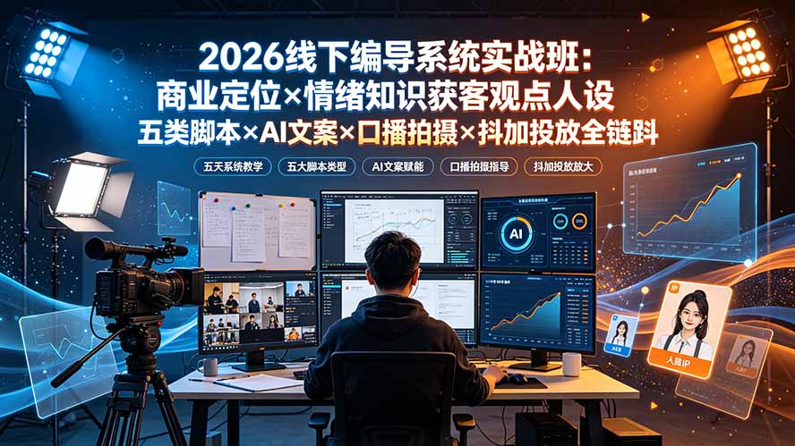 2026线下编导系统实战班：商业定位×情绪知识获客观点人设五类脚本×AI文案×口播拍摄×抖加投放全链路-鑫梵淘
