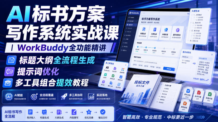 AI标书方案写作系统实战课｜WorkBuddy全功能精讲・标题大纲全流程生成・提示词优化・多工具组合提效教程-鑫梵淘