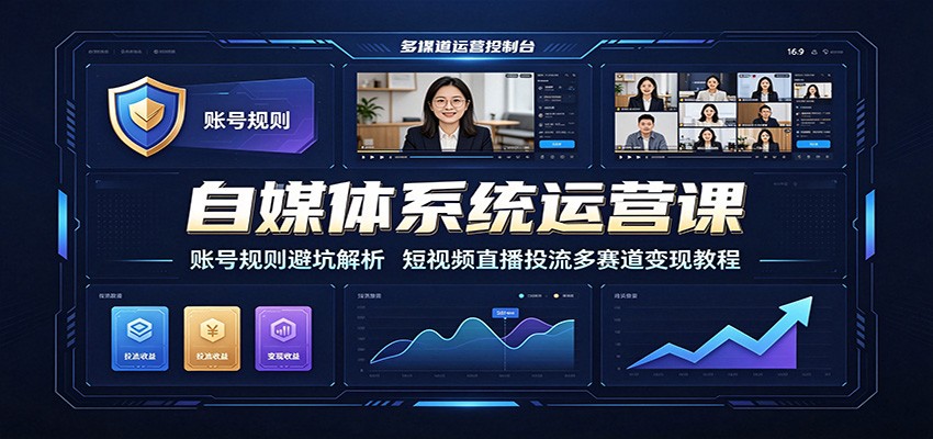 自媒体系统运营课：账号规则避坑解析，短视频直播投流多赛道变现教程-鑫梵淘