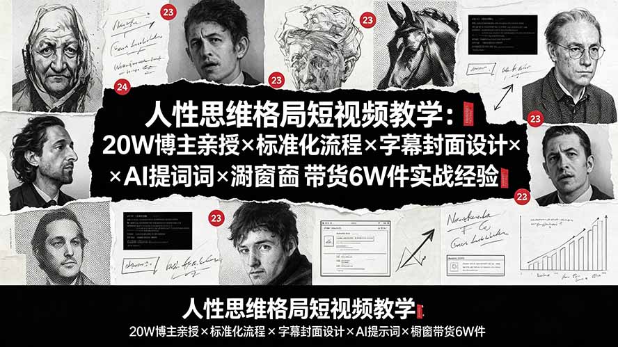人性思维格局短视频教学：20W博主亲授×标准化流程×字幕封面设计×AI提示词×橱窗带货6W件实战经验-鑫梵淘