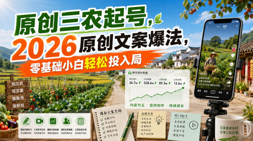 原创三农起号，2026原创文案爆法，零基础小白轻松投入局-鑫梵淘