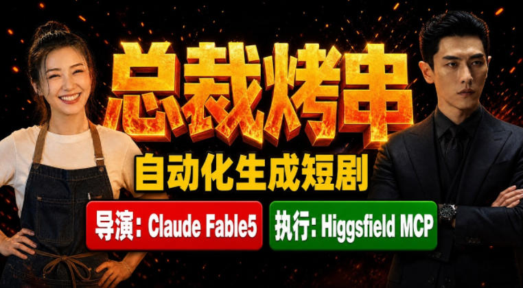 Claude Fable5担任导演+Higgsfield MCP落地执行｜《总裁烤串》真人质感短剧全自动AI生成全流程教学-鑫梵淘