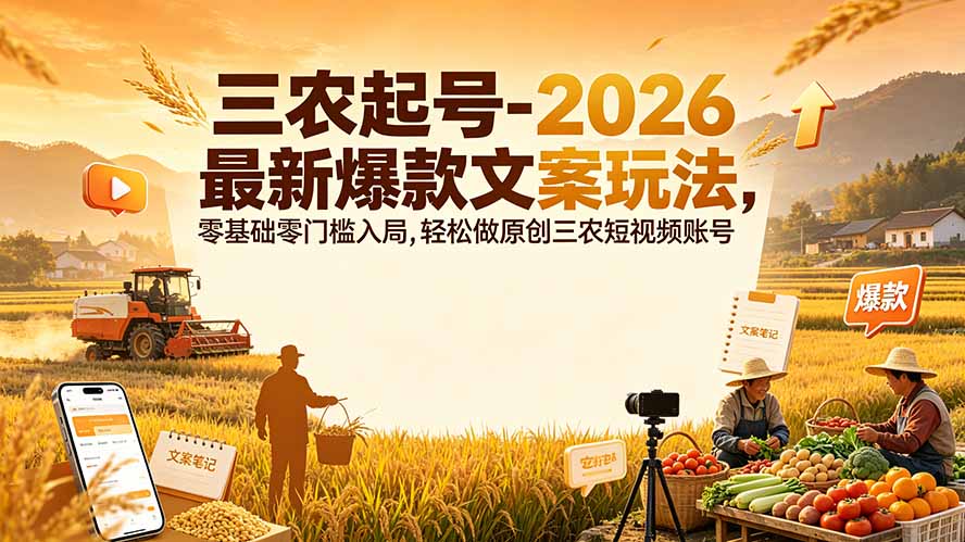 三农起号-2026 最新爆款文案玩法，零基础零门槛入局，轻松做原创三农短视频账号-鑫梵淘