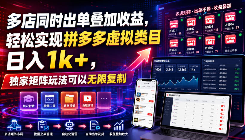 多店同时出单叠加收益，轻松实现拼多多虚拟类目日入1k+，独家矩阵玩法可以无限复制【揭秘】-鑫梵淘