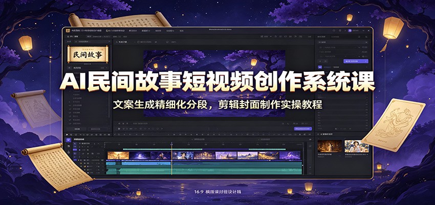 AI民间故事短视频创作系统课：文案生成精细化分段，剪辑封面制作实操教程-鑫梵淘