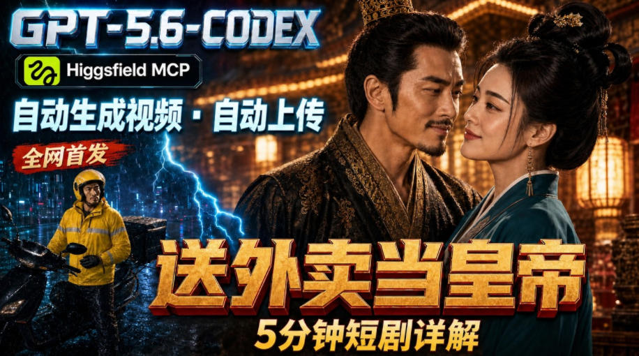 GPT-5.6 Codex+Higgsfield MCP：一条指令生成5分钟短剧并自动上传YouTube(油管)-鑫梵淘