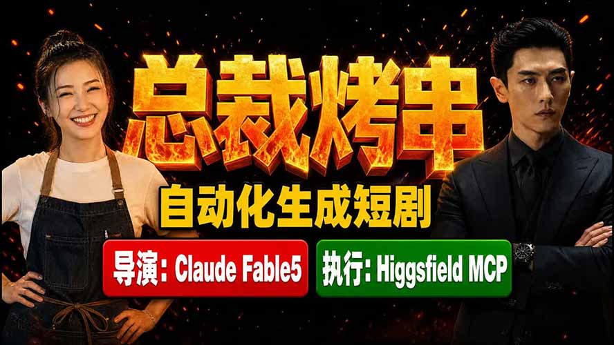 《总裁烤串》真人短剧全自动诞生！Claude Fable5 当导演，Higgsfield MCP 执行！-鑫梵淘