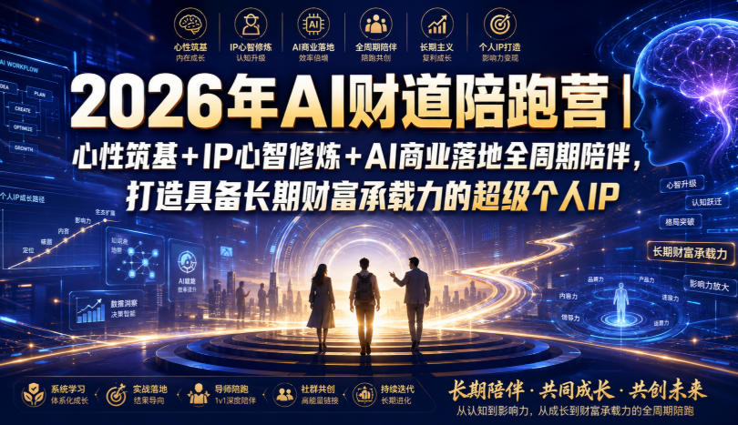 2026年AI财道陪跑营｜心性筑基+IP心智修炼+AI商业落地全周期陪伴，打造具备长期财富承载力的超级个人IP-鑫梵淘
