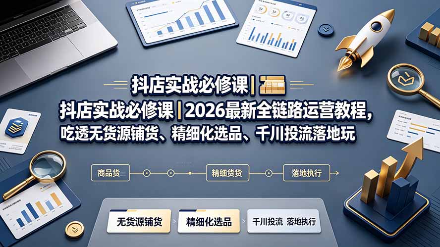 抖店实战必修课｜2026最新全链路运营教程，吃透无货源铺货、精细化选品、千川投流落地玩法-鑫梵淘
