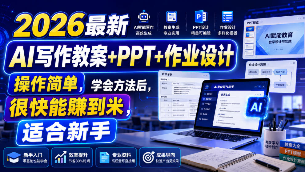 2026最新AI写作教案+PPT+作业设计，操作简单，学会方法后，很快能賺到米，适合新手-鑫梵淘