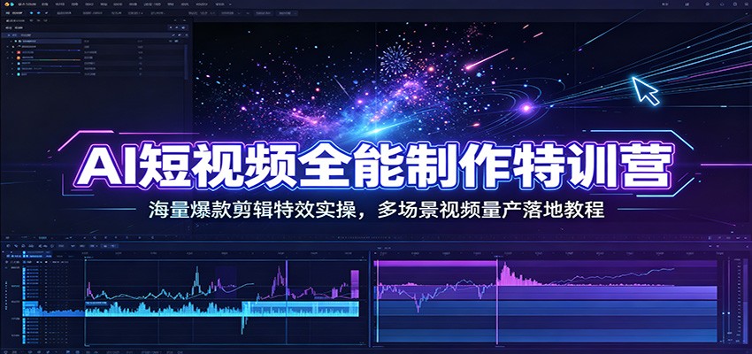 AI短视频全能制作特训营：海量爆款剪辑特效实操，多场景视频量产落地教程-鑫梵淘