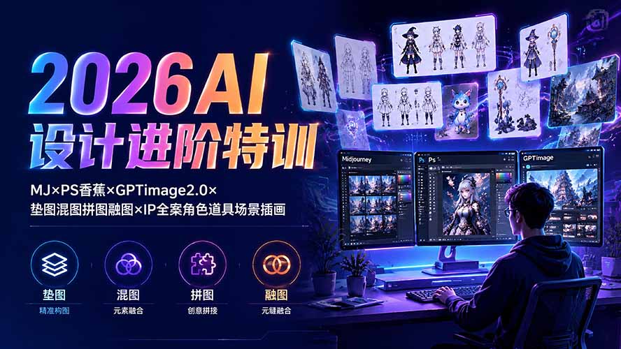 2026AI设计进阶特训：MJ×PS香蕉×GPTimage2.0×垫图混图拼图融图×IP全案角色道具场景插画-鑫梵淘