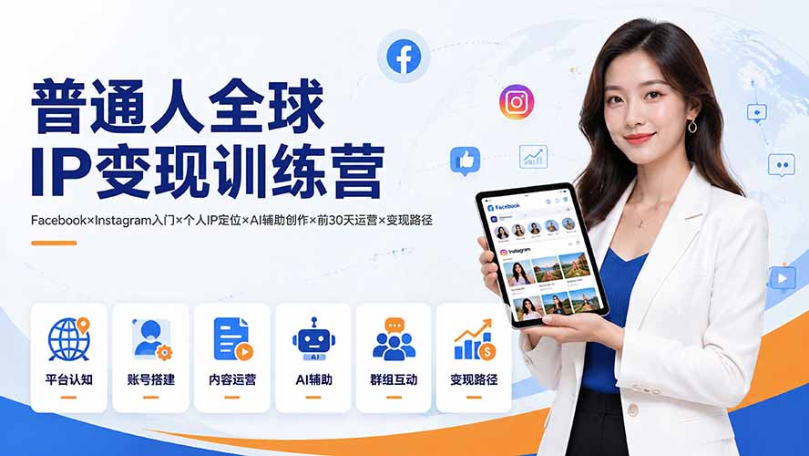 普通人全球IP变现训练营：Facebook×Instagram入门×个人IP定位×AI辅助创作×前30天运营×变现路径-鑫梵淘