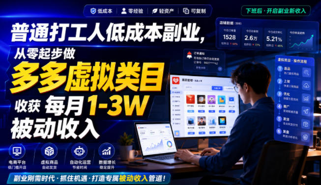 普通打工人低成本副业，从零起步做多多虚拟类目，收获每月1-3W被动收入【揭秘】-鑫梵淘