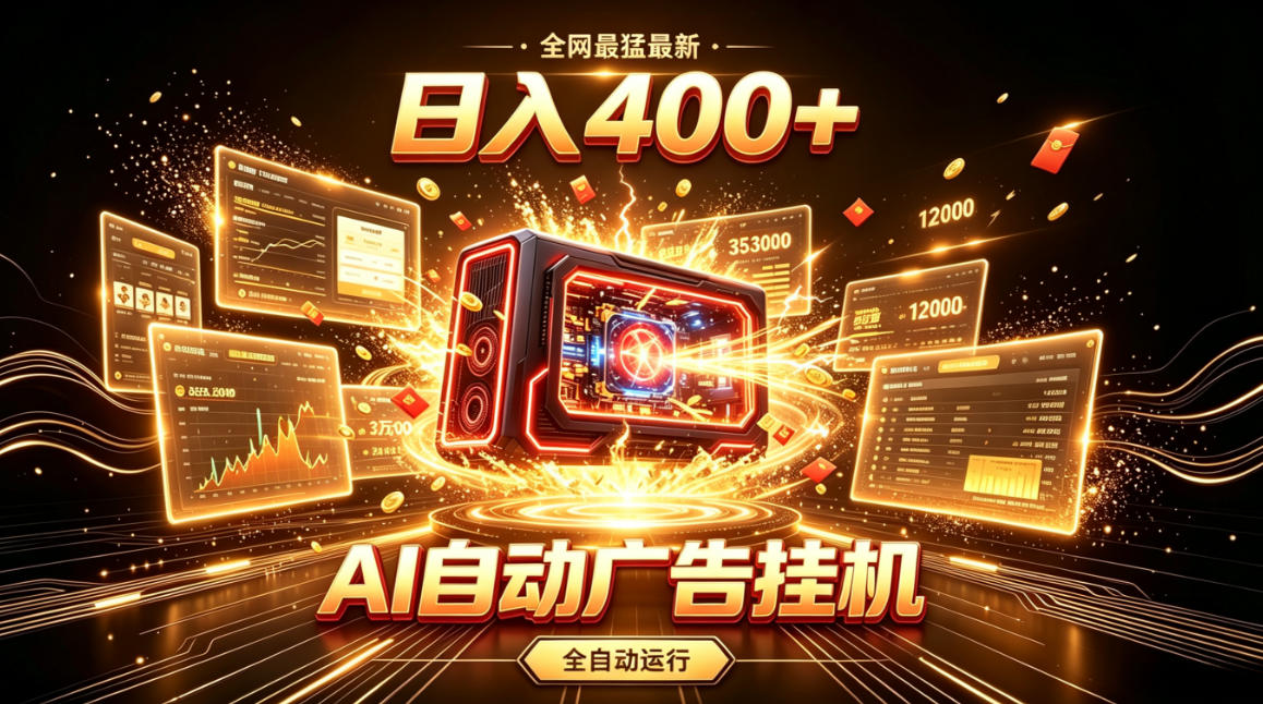 全网最猛最新的AI自动广告挂G，狠收益日入400+，真正做到躺賺式变现【揭秘】-鑫梵淘