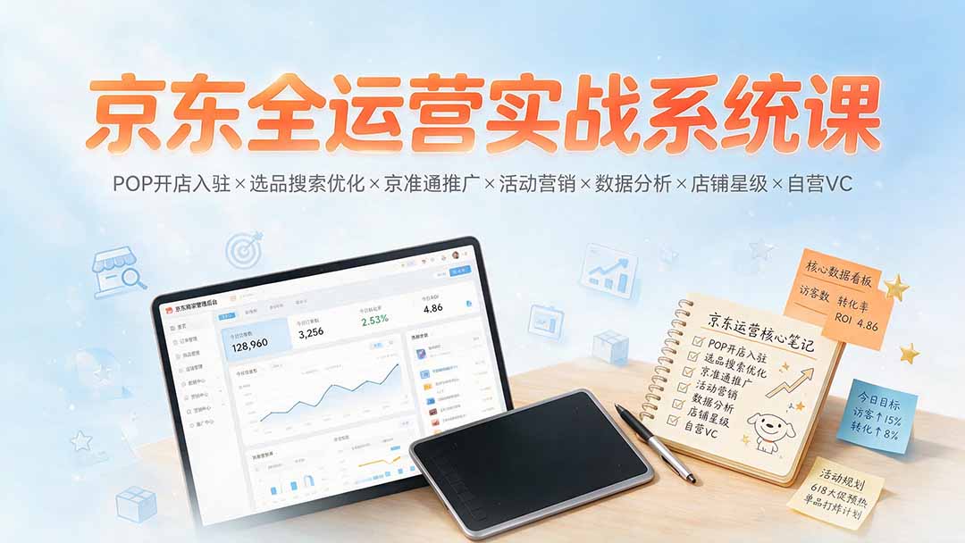 京东全运营实战系统课：POP开店入驻×选品搜索优化×京准通推广×活动营销×数据分析×店铺星级×自营VC-鑫梵淘