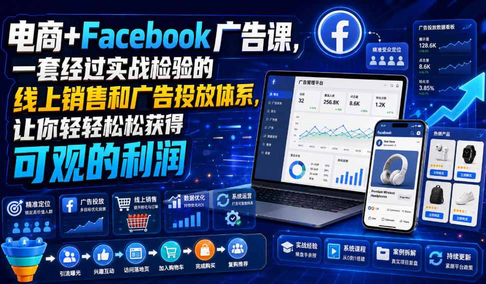 电商+Facebook广告课，一套经过实战检验的线上销售和广告投放体系，让你轻轻松松获得可观的利润【原创双语字幕】-鑫梵淘
