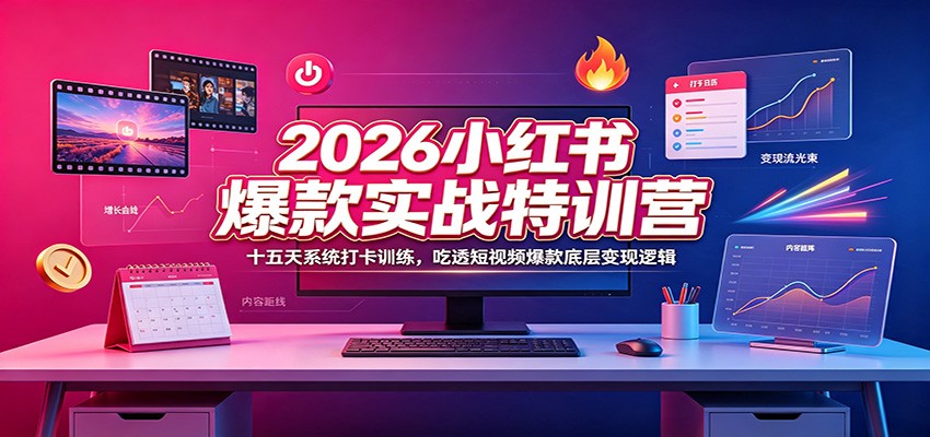 2026小红书爆款实战特训营：十五天系统打卡训练，吃透短视频爆款底层变现逻辑-鑫梵淘