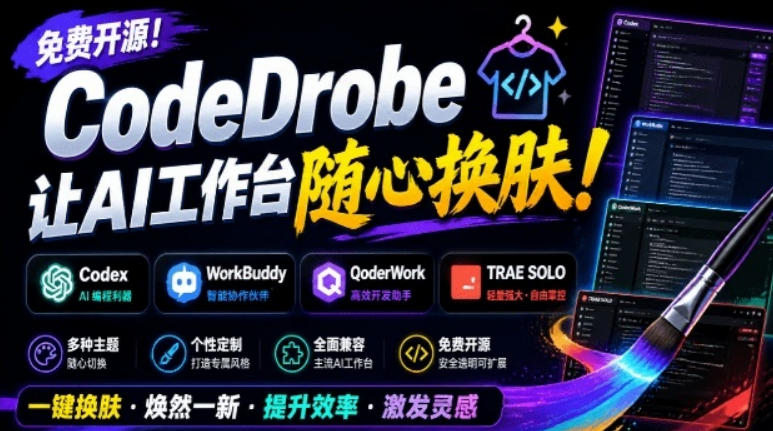 免费开源的CodeDrobe，让AI工作台随心换肤，支持Codex、WorkBuddy等，免费且本地运行！-鑫梵淘