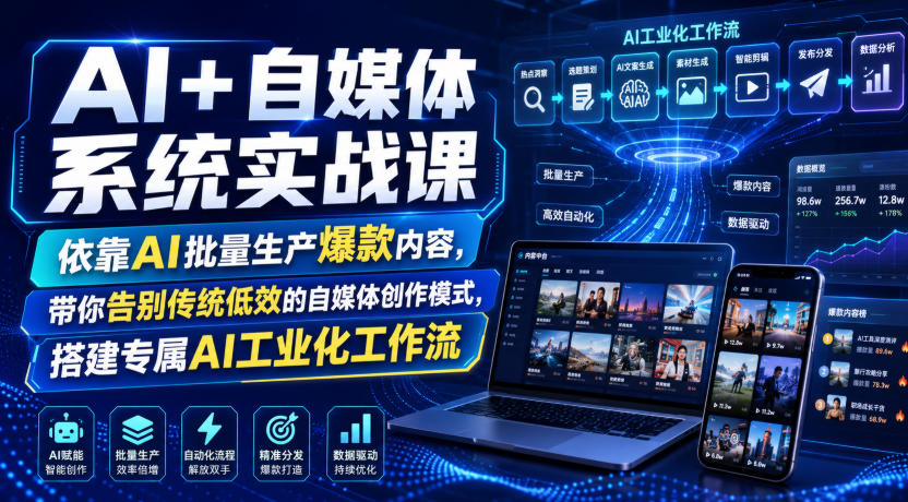 AI+自媒体系统实战课，依靠AI批量生产爆款内容，带你告别传统低效的自媒体创作模式，搭建专属AI工业化工作流-鑫梵淘