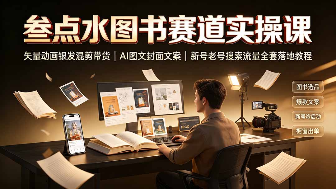 叁点水图书赛道实操课｜矢量动画银发混剪带货，AI图文封面文案，新号老号搜索流量全套落地教程-鑫梵淘