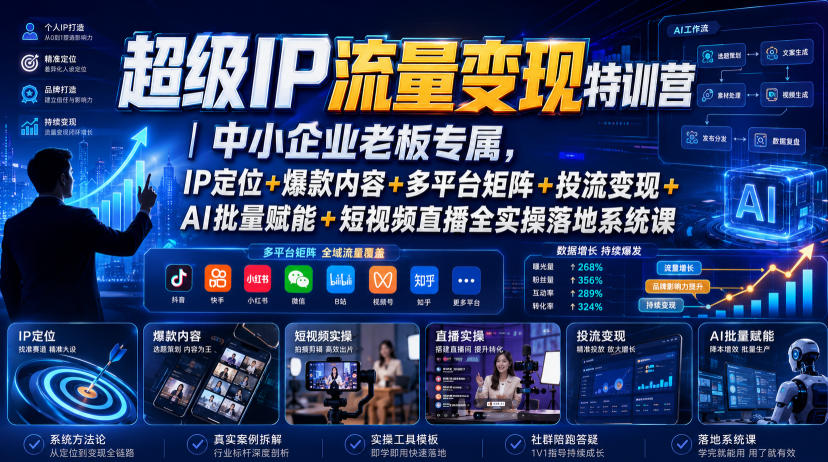 超级IP流量变现特训营｜中小企业老板专属，IP定位+爆款内容+多平台矩阵+投流变现+AI批量赋能+短视频直播全实操落地系统课-鑫梵淘