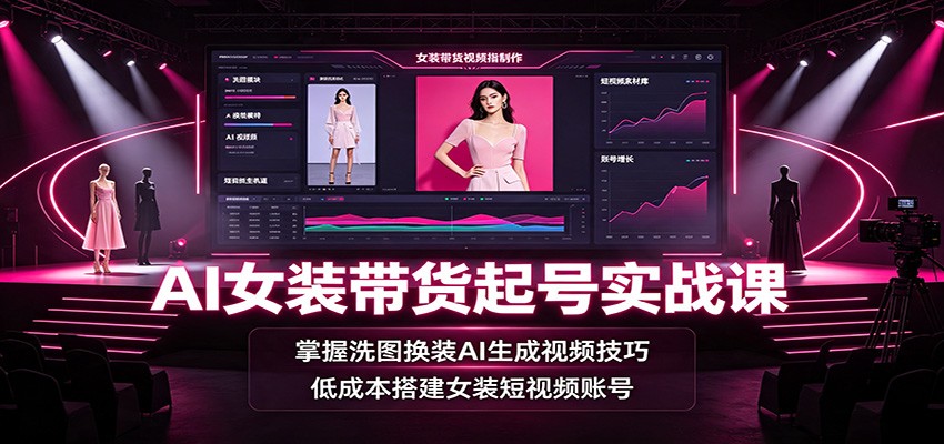 AI女装带货起号实战课：掌握洗图换装AI生成视频技巧，低成本搭建女装短视频账号-鑫梵淘