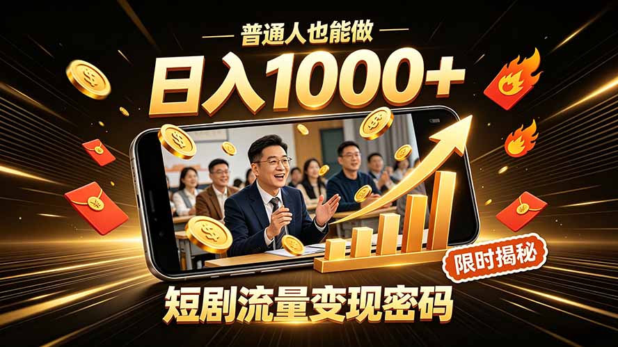 一部手机做短剧分发，不用真人出镜、不用拍摄剧本，快手流量变现日赚千元-鑫梵淘