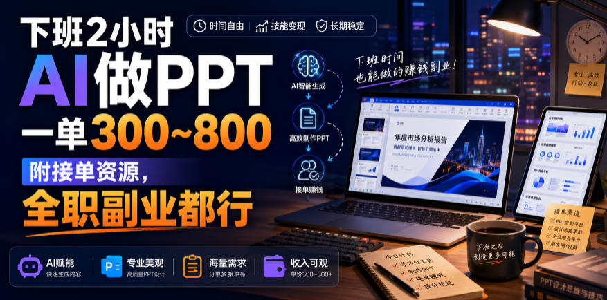 下班2小时AI做PPT，一单300~800，附接单资源，全职副业都行【揭秘】-鑫梵淘
