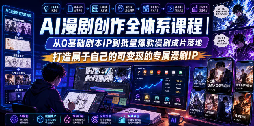 AI漫剧创作全体系课程｜从0基础剧本IP到批量爆款漫剧成片落地，打造属于自己的可变现的专属漫剧IP-鑫梵淘