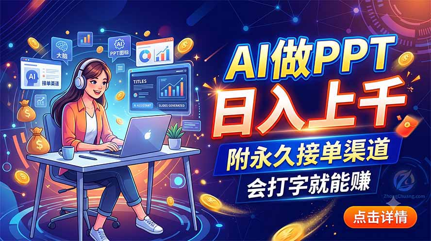 AI做PPT日入上千，附永久接单渠道，会打字就能赚-鑫梵淘