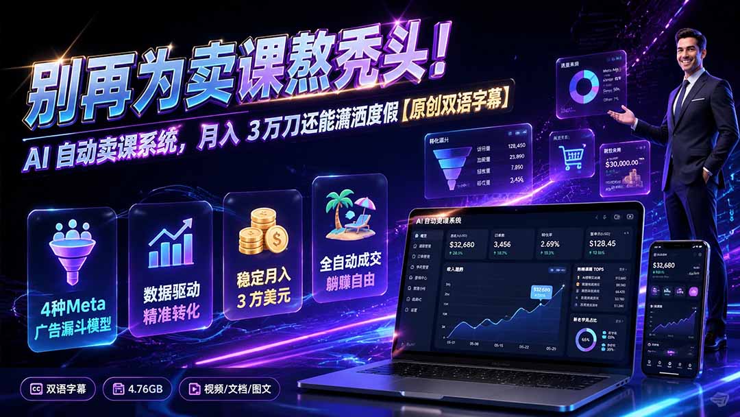 别再为卖课熬秃头！AI 自动卖课系统，月入 3 万刀还能潇洒度假【原创双语字幕】-鑫梵淘