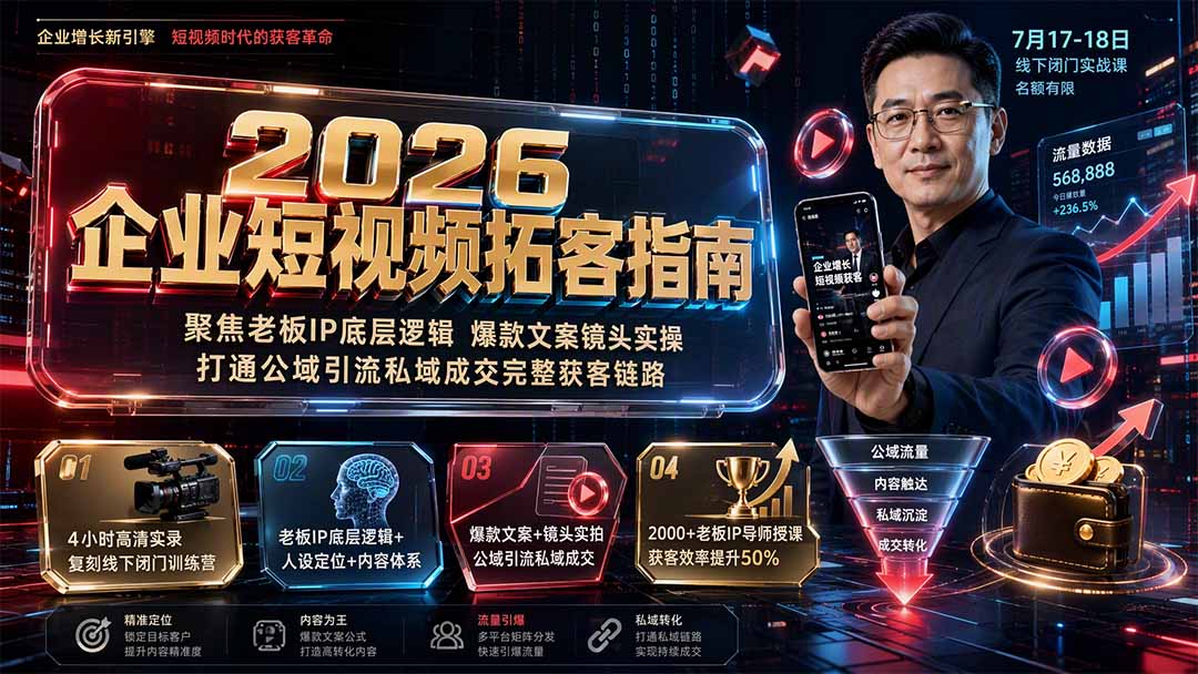 2026企业短视频拓客指南：聚焦老板IP底层逻辑，爆款文案镜头实操，打通公域引流私域成交完整获客链路-鑫梵淘