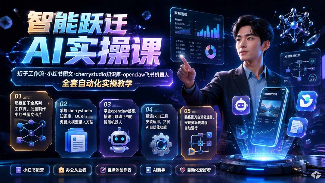 智能跃迁 AI实操课｜扣子工作流小红书图文搭建，cherrystudio知识库openclaw飞书机器人全套自动化实操教学-鑫梵淘
