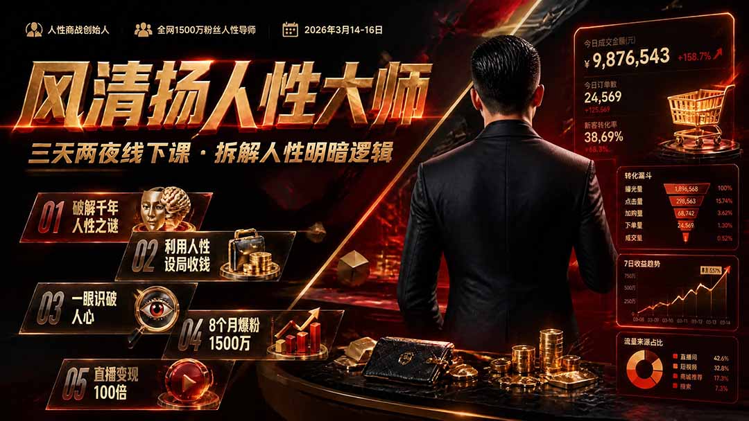 风清扬人性大师-三天两夜3月14-16线下课2026年｜拆解人性明暗逻辑，识人避坑，千万粉涨粉+直播百倍变现实战教学-鑫梵淘