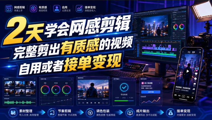 2天学会网感剪辑，完整剪出有质感的视频，自用或者接单变现-鑫梵淘