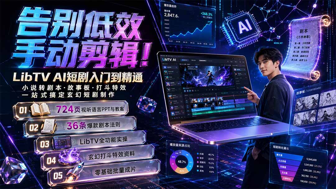 告别低效手动剪辑！LibTV AI短剧入门到精通，小说转剧本方法，故事板打斗特效一站式搞定玄幻短剧制作-鑫梵淘