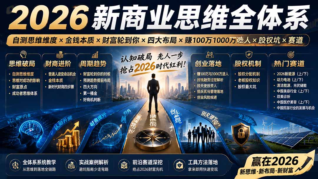 2026新商业思维全体系：自测思维维度×金钱本质×财富轮到你×四大布局×赚100万1000万选人×股权坑×赛道-鑫梵淘