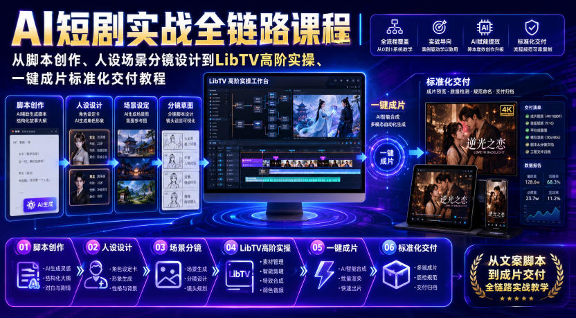 AI短剧实战全链路课程｜从脚本创作、人设场景分镜设计到LibTV高阶实操、一键成片标准化交付教程-鑫梵淘