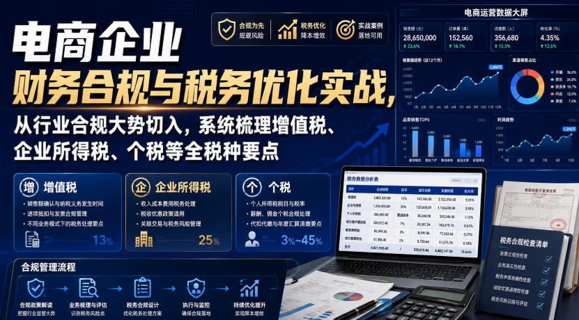 电商企业财务合规与税务优化实战，从行业合规大势切入，系统梳理增值税、企业所得税、个税等全税种要点-鑫梵淘