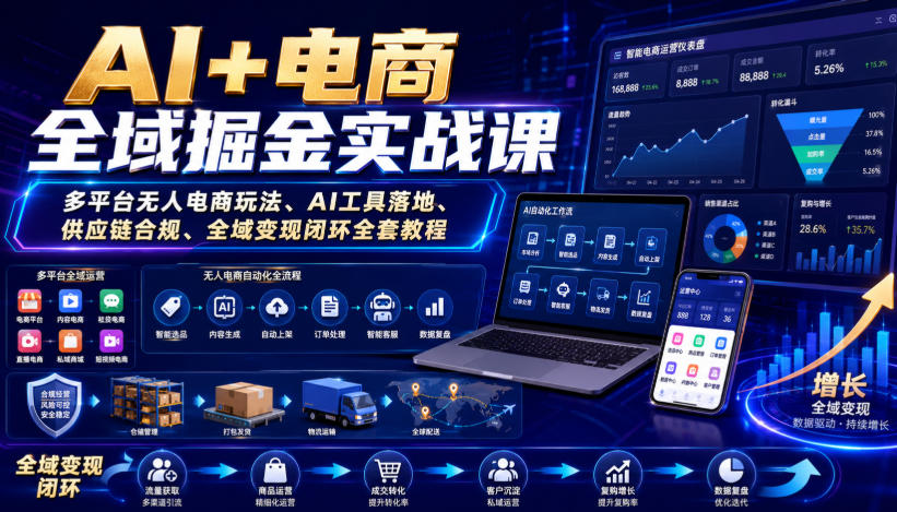 AI+电商全域掘金实战课｜多平台无人电商玩法、AI工具落地、供应链合规、全域变现闭环全套教程-鑫梵淘