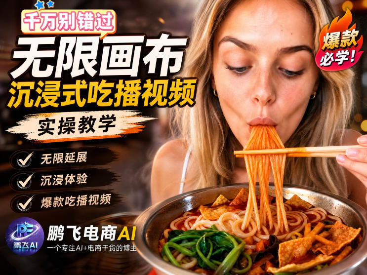 保姆级教程｜用AI无线画布做沉浸式吃播，3步直接出片，无线画布工作流，操作简单好上手-鑫梵淘