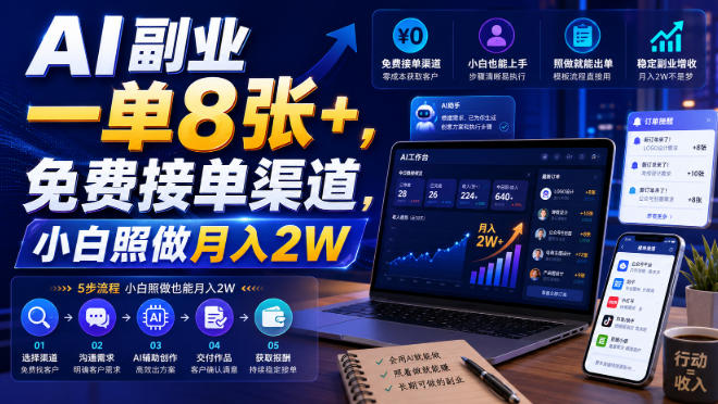 AI副业一单8张+，免费接单渠道，小白照做月入2W【揭秘】-鑫梵淘