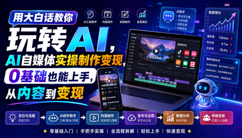 用大白话教你玩转AI，AI自媒体实操制作变现，0基础也能上手，从内容到变现-鑫梵淘