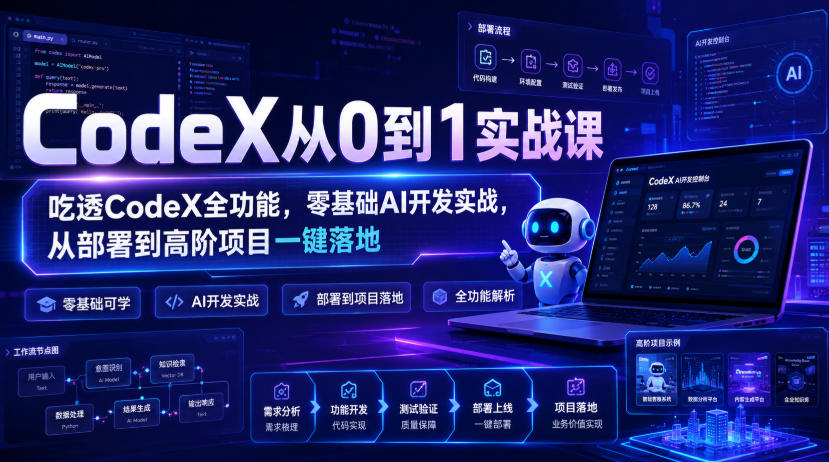 CodeX从0到1实战课，吃透CodeX全功能，零基础AI开发实战，从部署到高阶项目一键落地-鑫梵淘