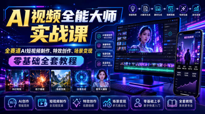 AI视频全能大师实战课｜全赛道AI短视频制作、特效创作、场景变现零基础全套教程-鑫梵淘