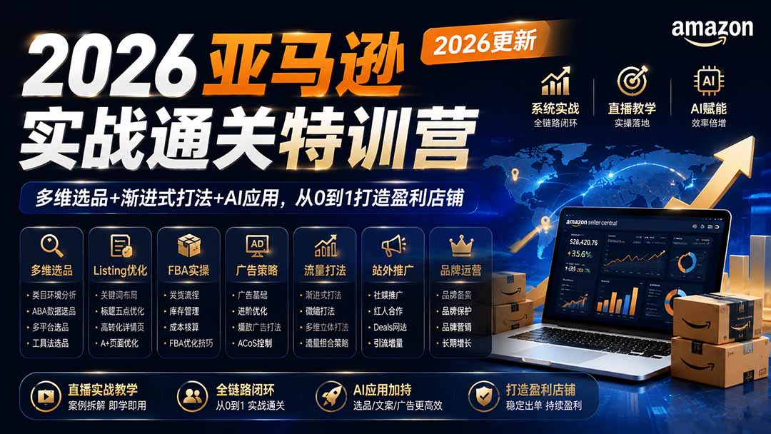 2026亚马逊实战通关特训营-2026更新，多维选品+渐进式打法+AI应用，从0到1打造盈利店铺-鑫梵淘