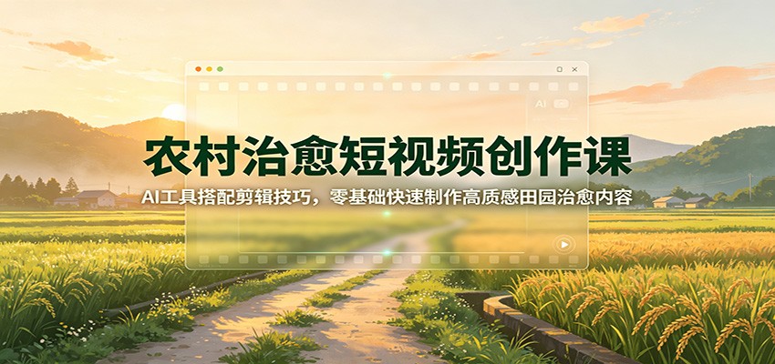 农村治愈短视频创作课：AI工具搭配剪辑技巧，零基础快速制作高质感田园治愈内容-鑫梵淘