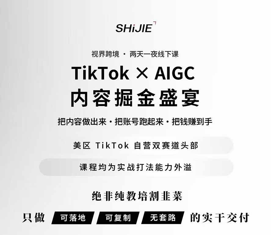 图片[1]-AIGC×TikTok美区短视频带货线下课；两天一夜完整回放，12小时高清视频收录头部操盘手全流程教学-鑫梵淘