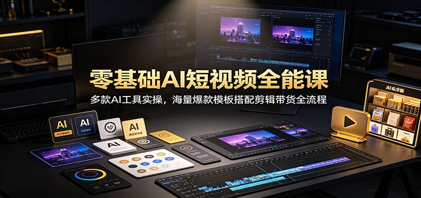 零基础AI短视频全能课：多款AI工具实操，海量爆款模板搭配剪辑带货全流程-鑫梵淘